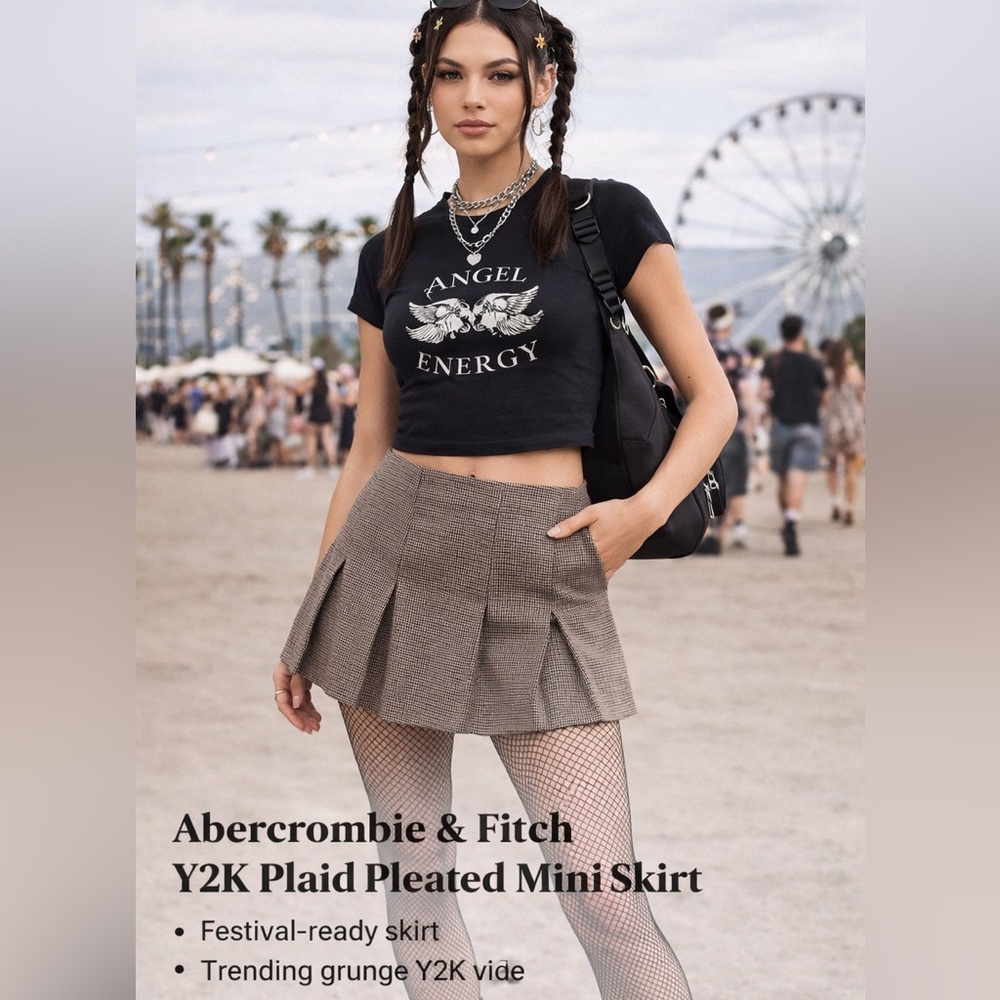 Abercrombie & Fitch Y2K Plaid Pleated Mini Skirt Skort Festival Large